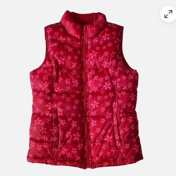 Girls Red and Pink Floral Puffer Vest - Picture 1 of 4